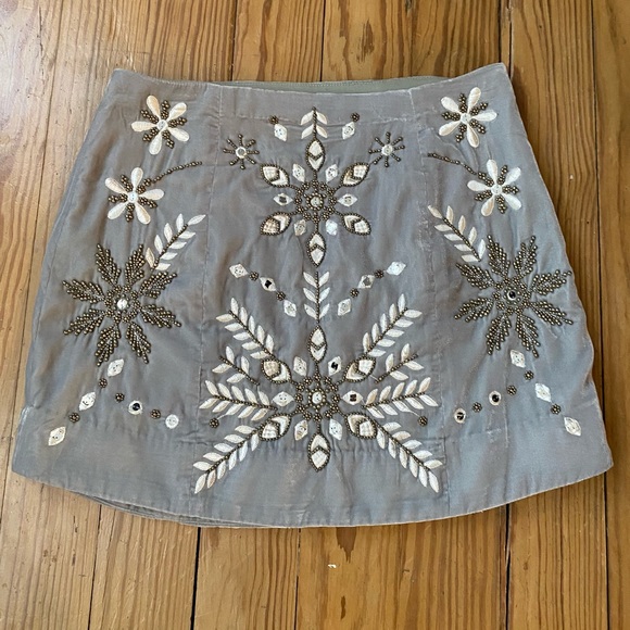 Free People Dresses & Skirts - Free People Bright Lights Grey Velvet Beaded Mini Skirt
